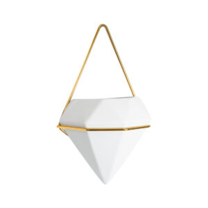 GloboStar® Artificial Garden LOUVRE 20533 Διακοσμητικό Κεραμικό Κασπώ Γλάστρα – Flower Pot Λευκό με Χρυσό Μ15 x Π8 x Υ24cm