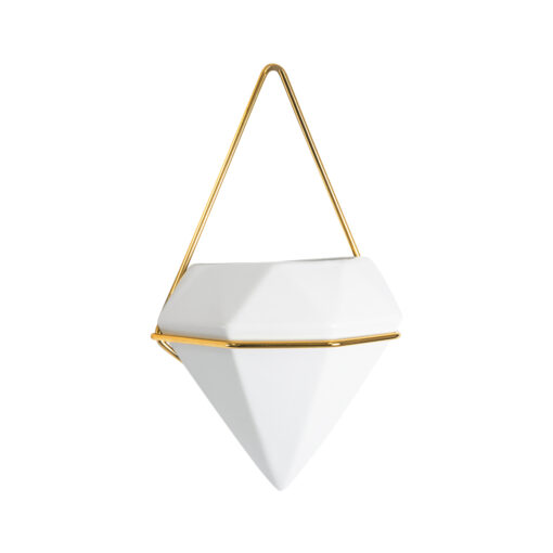 GloboStar® Artificial Garden LOUVRE 20533 Διακοσμητικό Κεραμικό Κασπώ Γλάστρα – Flower Pot Λευκό με Χρυσό Μ15 x Π8 x Υ24cm