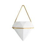 GloboStar® Artificial Garden LOUVRE 20533 Διακοσμητικό Κεραμικό Κασπώ Γλάστρα – Flower Pot Λευκό με Χρυσό Μ15 x Π8 x Υ24cm