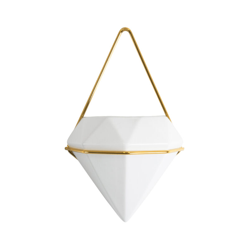 GloboStar® Artificial Garden LOUVRE 20533 Διακοσμητικό Κεραμικό Κασπώ Γλάστρα – Flower Pot Λευκό με Χρυσό Μ15 x Π8 x Υ24cm