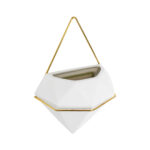 GloboStar® Artificial Garden LOUVRE 20534 Διακοσμητικό Κεραμικό Κασπώ Γλάστρα – Flower Pot Λευκό με Χρυσό Μ20 x Π10.5 x Υ30cm