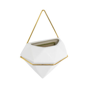 GloboStar® Artificial Garden LOUVRE 20534 Διακοσμητικό Κεραμικό Κασπώ Γλάστρα – Flower Pot Λευκό με Χρυσό Μ20 x Π10.5 x Υ30cm