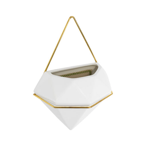 GloboStar® Artificial Garden LOUVRE 20534 Διακοσμητικό Κεραμικό Κασπώ Γλάστρα – Flower Pot Λευκό με Χρυσό Μ20 x Π10.5 x Υ30cm