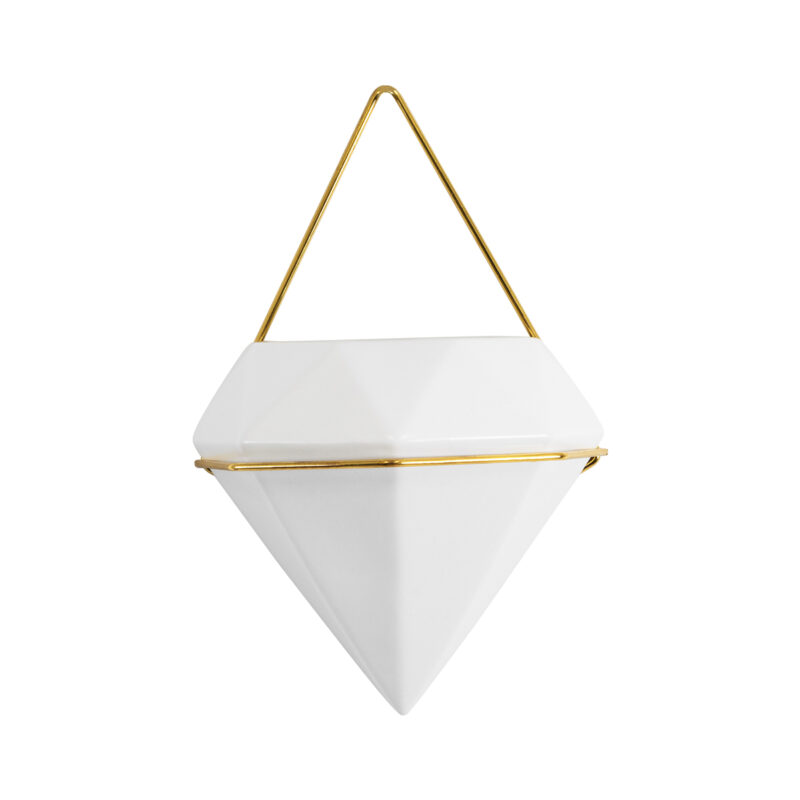 GloboStar® Artificial Garden LOUVRE 20534 Διακοσμητικό Κεραμικό Κασπώ Γλάστρα – Flower Pot Λευκό με Χρυσό Μ20 x Π10.5 x Υ30cm