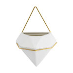 GloboStar® Artificial Garden LOUVRE 20534 Διακοσμητικό Κεραμικό Κασπώ Γλάστρα – Flower Pot Λευκό με Χρυσό Μ20 x Π10.5 x Υ30cm