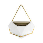 GloboStar® Artificial Garden LOUVRE 20534 Διακοσμητικό Κεραμικό Κασπώ Γλάστρα – Flower Pot Λευκό με Χρυσό Μ20 x Π10.5 x Υ30cm