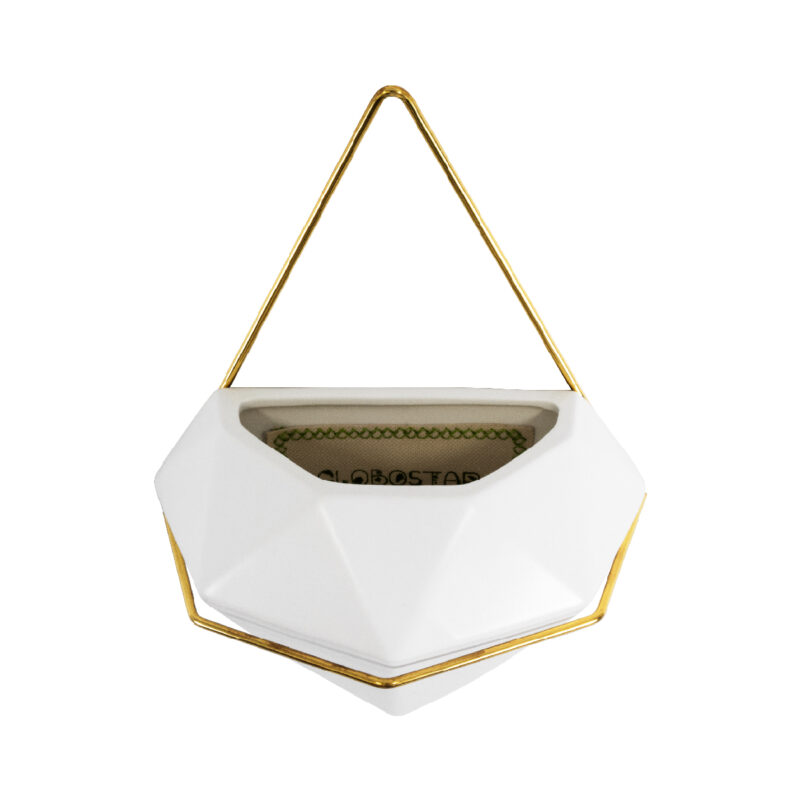 GloboStar® Artificial Garden LOUVRE 20534 Διακοσμητικό Κεραμικό Κασπώ Γλάστρα – Flower Pot Λευκό με Χρυσό Μ20 x Π10.5 x Υ30cm