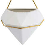 GloboStar® Artificial Garden LOUVRE 20534 Διακοσμητικό Κεραμικό Κασπώ Γλάστρα – Flower Pot Λευκό με Χρυσό Μ20 x Π10.5 x Υ30cm