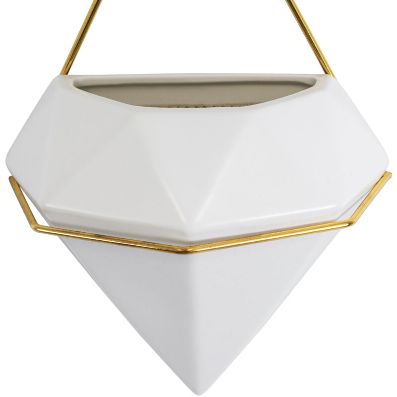 GloboStar® Artificial Garden LOUVRE 20534 Διακοσμητικό Κεραμικό Κασπώ Γλάστρα – Flower Pot Λευκό με Χρυσό Μ20 x Π10.5 x Υ30cm