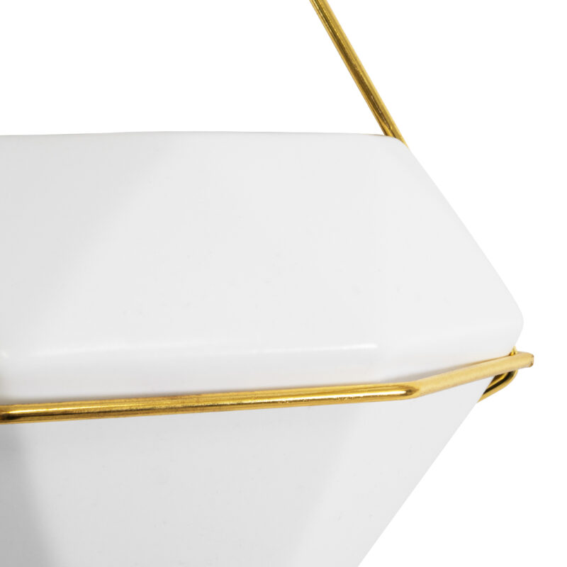 GloboStar® Artificial Garden LOUVRE 20534 Διακοσμητικό Κεραμικό Κασπώ Γλάστρα – Flower Pot Λευκό με Χρυσό Μ20 x Π10.5 x Υ30cm