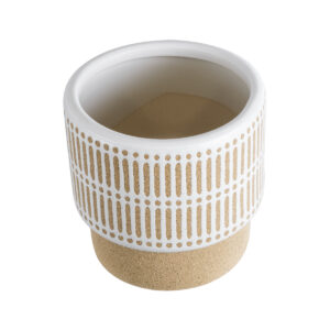 GloboStar® Artificial Garden AMARETTO 20543 Διακοσμητικό Κεραμικό Κασπώ Γλάστρα – Flower Pot Μπεζ με Λευκό Φ11 x Υ11cm