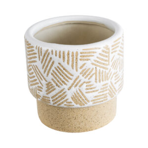 GloboStar® Artificial Garden RAFFAELO 20544 Διακοσμητικό Κεραμικό Κασπώ Γλάστρα – Flower Pot Μπεζ με Λευκό Φ11 x Υ11cm