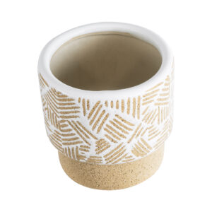 GloboStar® Artificial Garden RAFFAELO 20544 Διακοσμητικό Κεραμικό Κασπώ Γλάστρα – Flower Pot Μπεζ με Λευκό Φ11 x Υ11cm