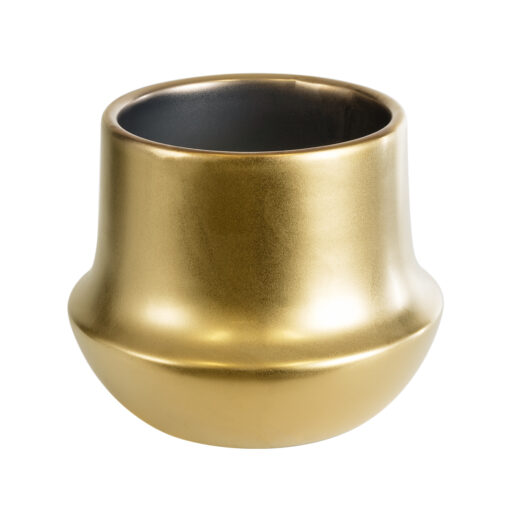 GloboStar® Artificial Garden KERKYRA 20547 Διακοσμητικό Κεραμικό Κασπώ Γλάστρα – Flower Pot Χρυσό Φ15 x Υ12.5cm