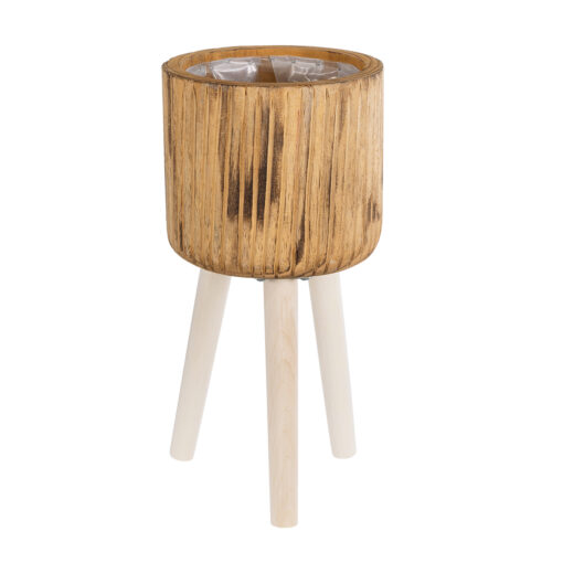 GloboStar® Artificial Garden JAMAICA 20553 Διακοσμητικό Ξύλινο Κασπώ Γλάστρα – Flower Pot Καφέ Φ18 x Υ38cm