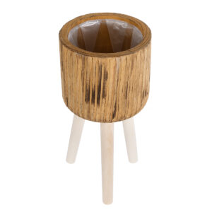 GloboStar® Artificial Garden JAMAICA 20553 Διακοσμητικό Ξύλινο Κασπώ Γλάστρα – Flower Pot Καφέ Φ18 x Υ38cm