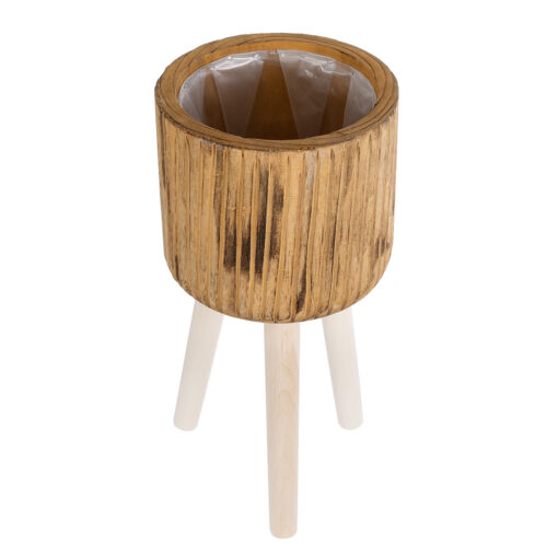 GloboStar® Artificial Garden JAMAICA 20553 Διακοσμητικό Ξύλινο Κασπώ Γλάστρα – Flower Pot Καφέ Φ18 x Υ38cm