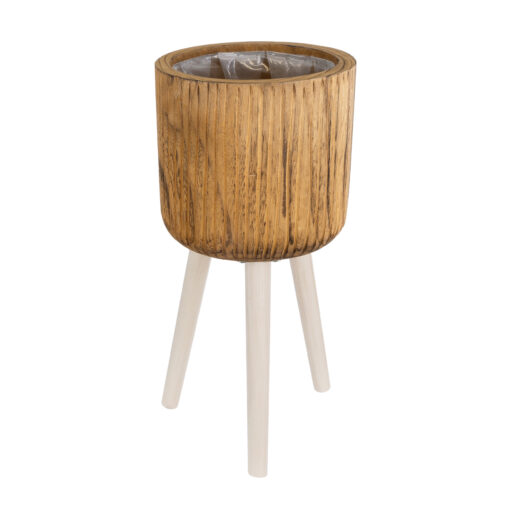 GloboStar® Artificial Garden JAMAICA 20554 Διακοσμητικό Ξύλινο Κασπώ Γλάστρα – Flower Pot Καφέ Φ22 x Υ46cm