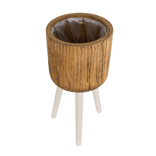 GloboStar® Artificial Garden JAMAICA 20554 Διακοσμητικό Ξύλινο Κασπώ Γλάστρα – Flower Pot Καφέ Φ22 x Υ46cm