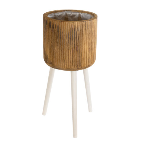 GloboStar® Artificial Garden JAMAICA 20555 Διακοσμητικό Ξύλινο Κασπώ Γλάστρα – Flower Pot Καφέ Φ27 x Υ61cm