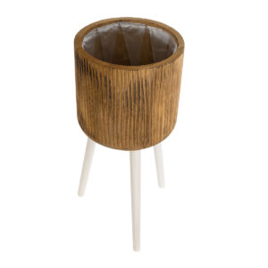 GloboStar® Artificial Garden JAMAICA 20555 Διακοσμητικό Ξύλινο Κασπώ Γλάστρα – Flower Pot Καφέ Φ27 x Υ61cm