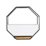 GloboStar® Artificial Garden BIANCO 20557 Διακοσμητικό Κεραμικό Κασπώ Γλάστρα – Flower Pot Λευκό με Μαύρο Μεταλλικό Πλέγμα και Καφέ Ξύλινη Βάση Μ18 x Π10 x Υ18cm