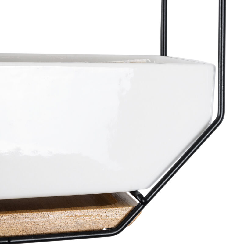 GloboStar® Artificial Garden BIANCO 20557 Διακοσμητικό Κεραμικό Κασπώ Γλάστρα – Flower Pot Λευκό με Μαύρο Μεταλλικό Πλέγμα και Καφέ Ξύλινη Βάση Μ18 x Π10 x Υ18cm