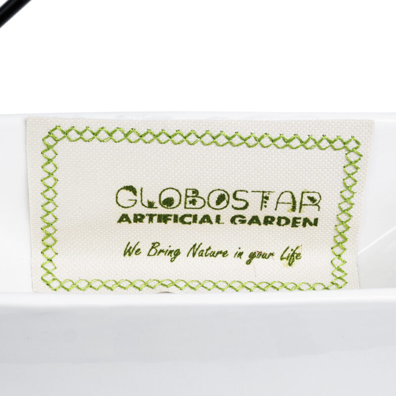 GloboStar® Artificial Garden BIANCO 20557 Διακοσμητικό Κεραμικό Κασπώ Γλάστρα – Flower Pot Λευκό με Μαύρο Μεταλλικό Πλέγμα και Καφέ Ξύλινη Βάση Μ18 x Π10 x Υ18cm