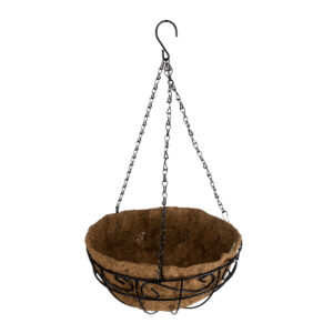 GloboStar® Artificial Garden KARYSTOS 20563 Κρεμαστό Διακοσμητικό Κασπώ Γλάστρα – Flower Pot από Φλοιό Καρύδας Καφέ με Μαύρη Μεταλλική Βάση Φ30 x Υ15cm