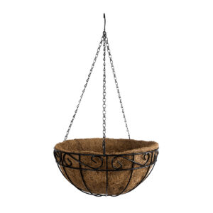 GloboStar® Artificial Garden KARYSTOS 20564 Κρεμαστό Διακοσμητικό Κασπώ Γλάστρα – Flower Pot από Φλοιό Καρύδας Καφέ με Μαύρη Μεταλλική Βάση Φ35 x Υ18cm