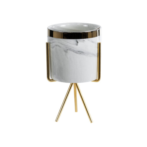 GloboStar® Artificial Garden ALASKA 20565 Διακοσμητικό Κεραμικό Κασπώ Γλάστρα – Flower Pot Λευκό με Χρυσή Μεταλλική Βάση και Μαύρες Λεπτομέρειες Φ8 x Υ15cm