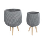 GloboStar® Artificial Garden LOUISIANA 20567 ΣΕΤ 2 Διακοσμητικά Πολυεστερικά Τσιμεντένιά Κασπώ Γλάστρες – Flower Pots Γκρι A:Φ36 x Υ54cm B:Φ32 x Υ49cm