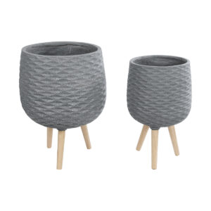 GloboStar® Artificial Garden LOUISIANA 20567 ΣΕΤ 2 Διακοσμητικά Πολυεστερικά Τσιμεντένιά Κασπώ Γλάστρες – Flower Pots Γκρι A:Φ36 x Υ54cm B:Φ32 x Υ49cm