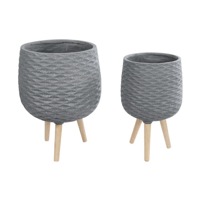 GloboStar® Artificial Garden LOUISIANA 20567 ΣΕΤ 2 Διακοσμητικά Πολυεστερικά Τσιμεντένιά Κασπώ Γλάστρες – Flower Pots Γκρι A:Φ36 x Υ54cm B:Φ32 x Υ49cm