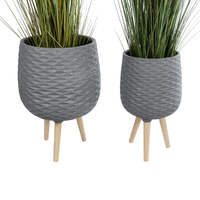 GloboStar® Artificial Garden LOUISIANA 20567 ΣΕΤ 2 Διακοσμητικά Πολυεστερικά Τσιμεντένιά Κασπώ Γλάστρες – Flower Pots Γκρι A:Φ36 x Υ54cm B:Φ32 x Υ49cm