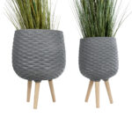 GloboStar® Artificial Garden LOUISIANA 20567 ΣΕΤ 2 Διακοσμητικά Πολυεστερικά Τσιμεντένιά Κασπώ Γλάστρες – Flower Pots Γκρι A:Φ36 x Υ54cm B:Φ32 x Υ49cm
