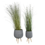 GloboStar® Artificial Garden LOUISIANA 20567 ΣΕΤ 2 Διακοσμητικά Πολυεστερικά Τσιμεντένιά Κασπώ Γλάστρες – Flower Pots Γκρι A:Φ36 x Υ54cm B:Φ32 x Υ49cm