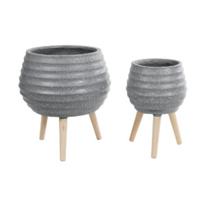 GloboStar® Artificial Garden MARYLAND 20568 ΣΕΤ 2 Διακοσμητικά Πολυεστερικά Τσιμεντένιά Κασπώ Γλάστρες – Flower Pots Γκρι A:Φ39 x Υ45cm B:Φ29 x Υ40cm