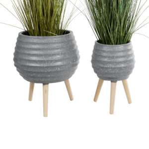 GloboStar® Artificial Garden MARYLAND 20568 ΣΕΤ 2 Διακοσμητικά Πολυεστερικά Τσιμεντένιά Κασπώ Γλάστρες – Flower Pots Γκρι A:Φ39 x Υ45cm B:Φ29 x Υ40cm