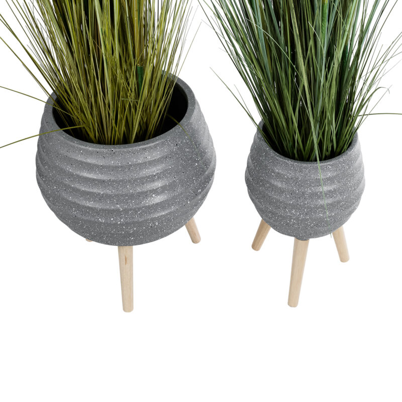 GloboStar® Artificial Garden MARYLAND 20568 ΣΕΤ 2 Διακοσμητικά Πολυεστερικά Τσιμεντένιά Κασπώ Γλάστρες – Flower Pots Γκρι A:Φ39 x Υ45cm B:Φ29 x Υ40cm
