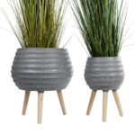 GloboStar® Artificial Garden MARYLAND 20568 ΣΕΤ 2 Διακοσμητικά Πολυεστερικά Τσιμεντένιά Κασπώ Γλάστρες – Flower Pots Γκρι A:Φ39 x Υ45cm B:Φ29 x Υ40cm