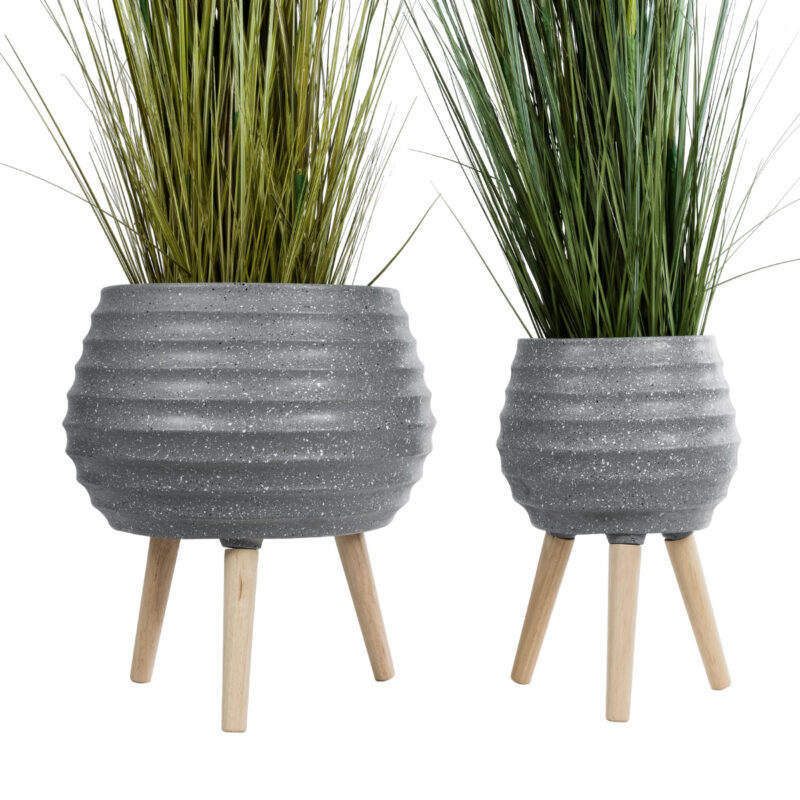 GloboStar® Artificial Garden MARYLAND 20568 ΣΕΤ 2 Διακοσμητικά Πολυεστερικά Τσιμεντένιά Κασπώ Γλάστρες – Flower Pots Γκρι A:Φ39 x Υ45cm B:Φ29 x Υ40cm
