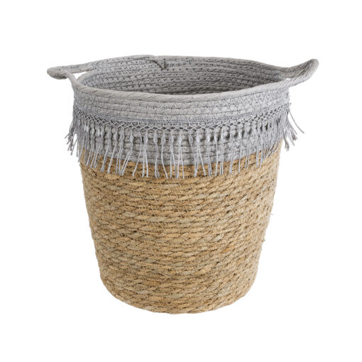 GloboStar® Artificial Garden SYROS 20571 Διακοσμητικό Πλεκτό Κασπώ Γλάστρα – Flower Pot Μπεζ με Γκρι Φ26 x Υ28cm