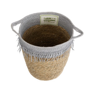GloboStar® Artificial Garden SYROS 20571 Διακοσμητικό Πλεκτό Κασπώ Γλάστρα – Flower Pot Μπεζ με Γκρι Φ26 x Υ28cm