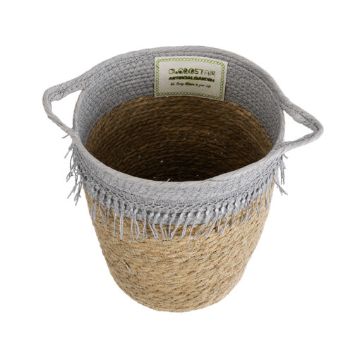 GloboStar® Artificial Garden SYROS 20571 Διακοσμητικό Πλεκτό Κασπώ Γλάστρα – Flower Pot Μπεζ με Γκρι Φ26 x Υ28cm