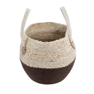 GloboStar® Artificial Garden CAROLINA 20579 Διακοσμητικό Πλεκτό Κασπώ Γλάστρα – Flower Pot Μπεζ με Καφέ και Λευκό Φ27 x Υ26cm