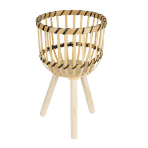 GloboStar® Artificial Garden FOLEGANDROS 20583 Διακοσμητικό Ξύλινο Κασπώ Γλάστρα – Flower Pot Μπεζ Φ28 x Υ47cm