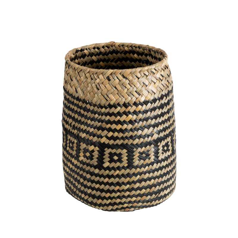 GloboStar® Artificial Garden INDIANA 20584 Διακοσμητικό Πλεκτό Καλάθι – Κασπώ Γλάστρα – Flower Pot Καφέ με Μαύρο Φ18 x Υ22cm