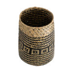 GloboStar® Artificial Garden INDIANA 20584 Διακοσμητικό Πλεκτό Καλάθι – Κασπώ Γλάστρα – Flower Pot Καφέ με Μαύρο Φ18 x Υ22cm