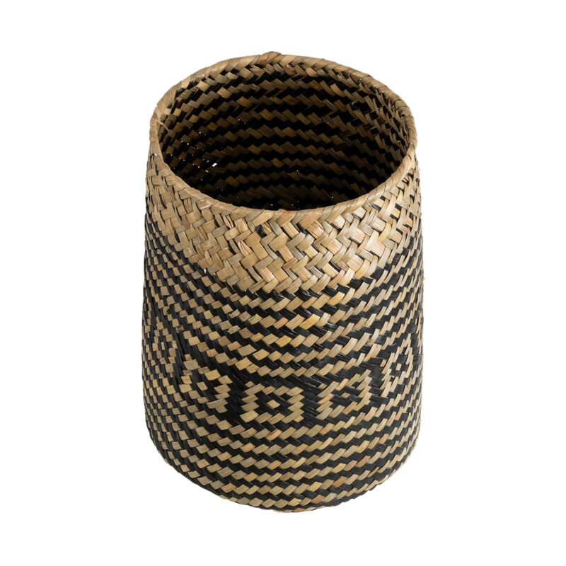 GloboStar® Artificial Garden INDIANA 20584 Διακοσμητικό Πλεκτό Καλάθι – Κασπώ Γλάστρα – Flower Pot Καφέ με Μαύρο Φ18 x Υ22cm